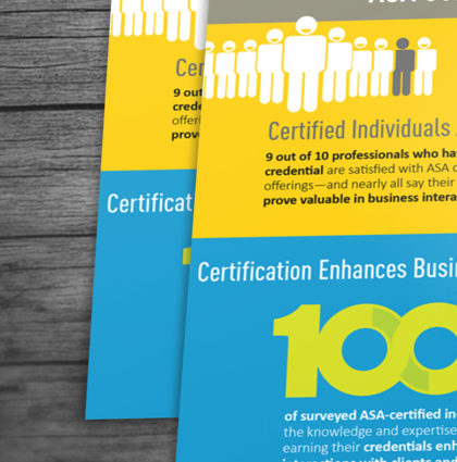 ASA certification programs infographic and marketing postcard